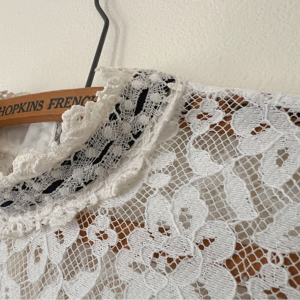 Vintage 70’s Princess Kaiulani hippie prairie calico navy blue lace maxi dress - Picture 5 of 9